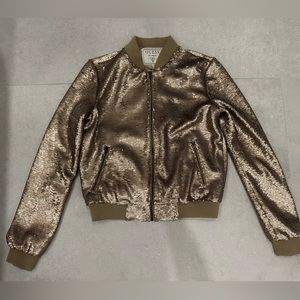 Guess Champagne Sequin Bomber Jacket